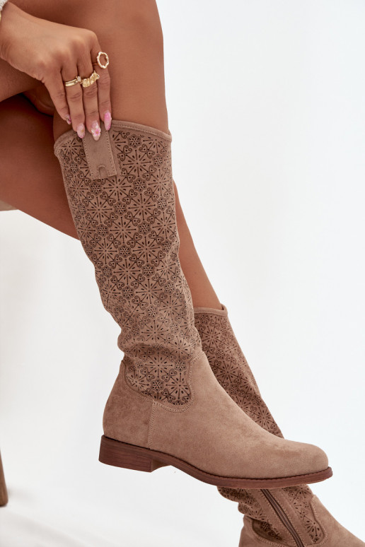 sieviešu garie zābaki  ar platiem papēžiem S.Barski HY52-534 smilšu krāsas sieviešu garie zābaki  ar platiem papēžiem S.Barski HY52-534 smilšu krāsas