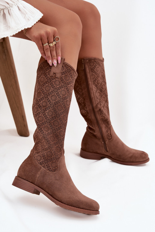 sieviešu garie zābaki  ar platiem papēžiem S.Barski HY52-534 brūnas krāsas