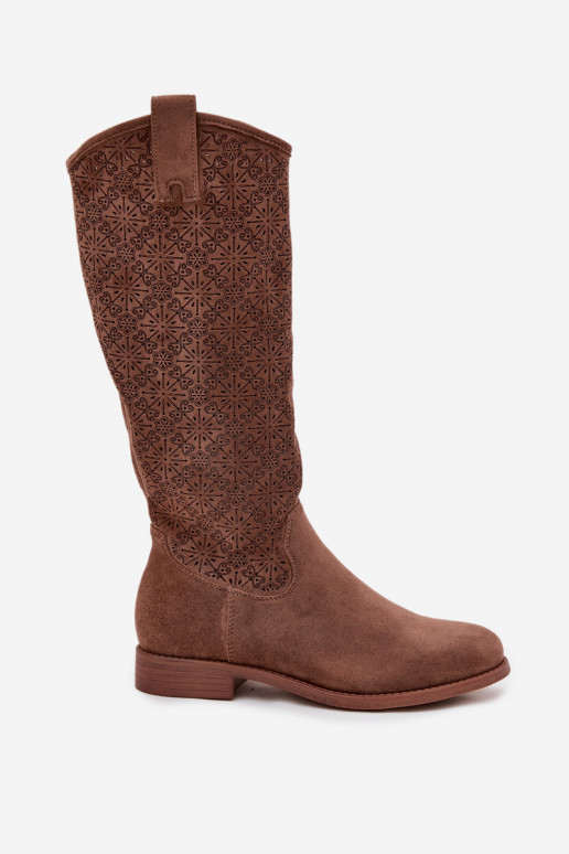 sieviešu garie zābaki  ar platiem papēžiem S.Barski HY52-534 brūnas krāsas