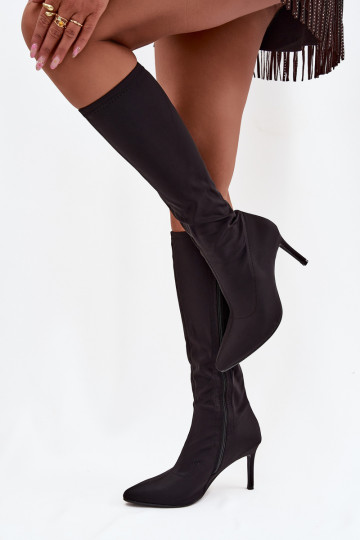 Auduma sieviešu garie zābaki ar papēdi S.Barski HY52-513 Melns