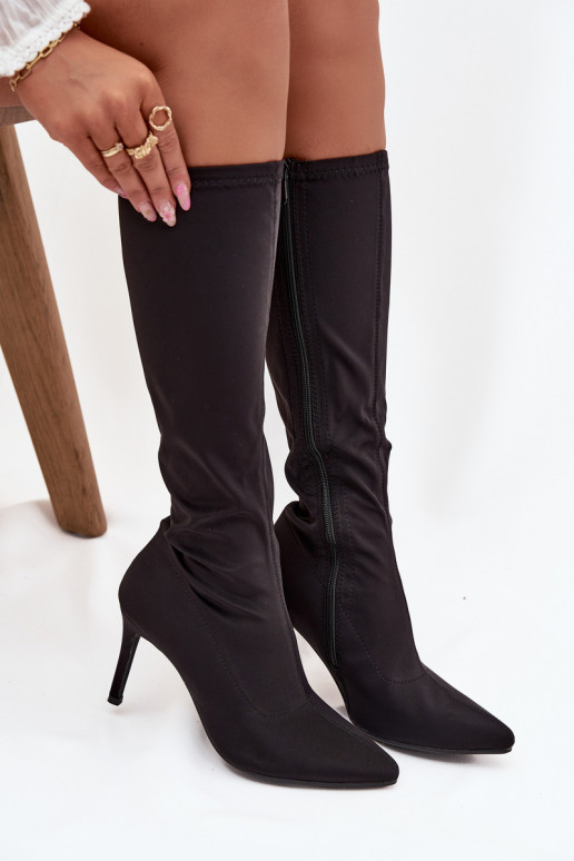 Auduma sieviešu garie zābaki ar papēdi S.Barski HY52-513 Melns