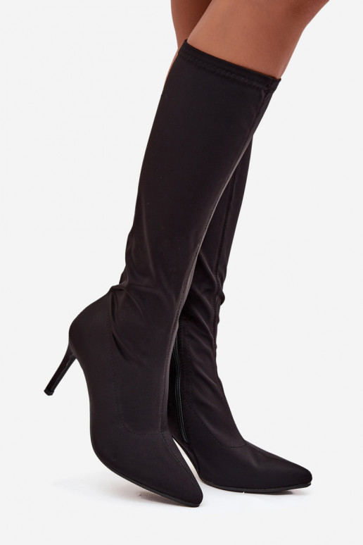 Auduma sieviešu garie zābaki ar papēdi S.Barski HY52-513 Melns