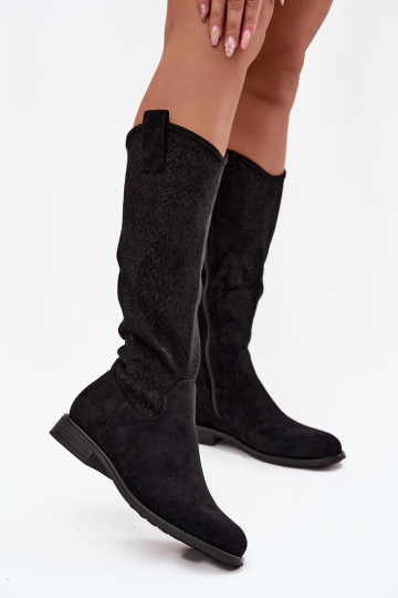 sieviešu garie zābaki  ar platiem papēžiem S.Barski HY52-534 Melns