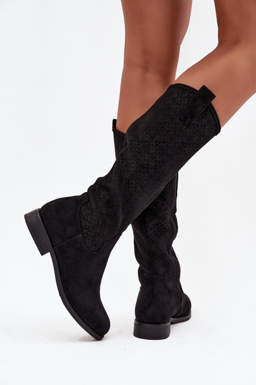 sieviešu garie zābaki  ar platiem papēžiem S.Barski HY52-534 Melns