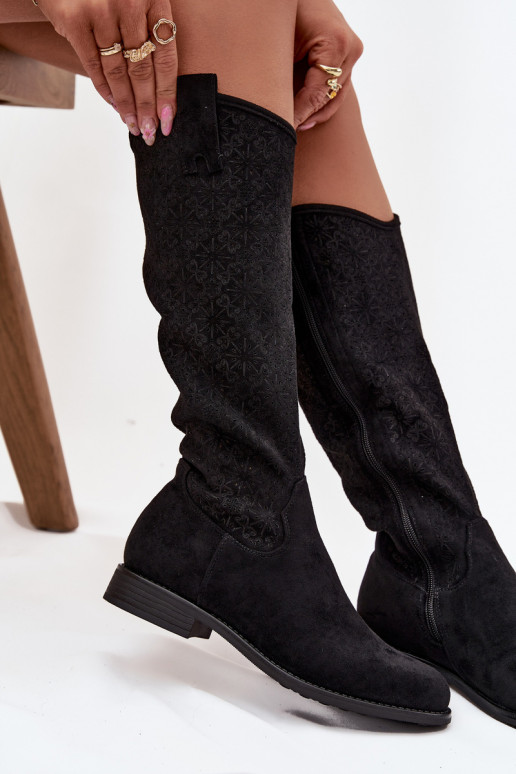 sieviešu garie zābaki  ar platiem papēžiem S.Barski HY52-534 Melns