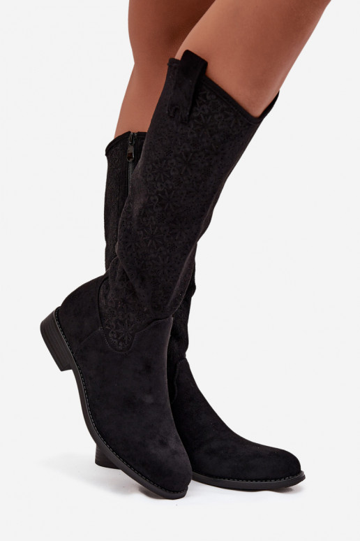 sieviešu garie zābaki  ar platiem papēžiem S.Barski HY52-534 Melns