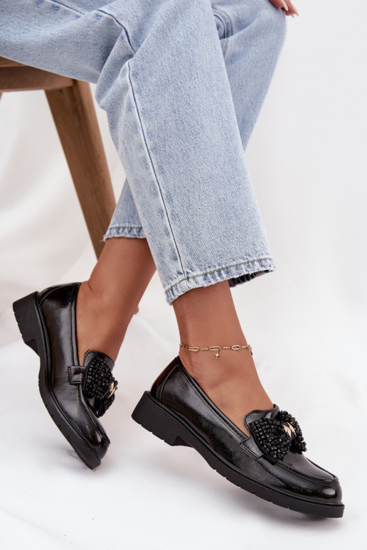 Lakoti mokasīni  ar bantītēm S.Barski HY52-319A Melns Lakoti mokasīni  ar bantītēm S.Barski HY52-319A Melns