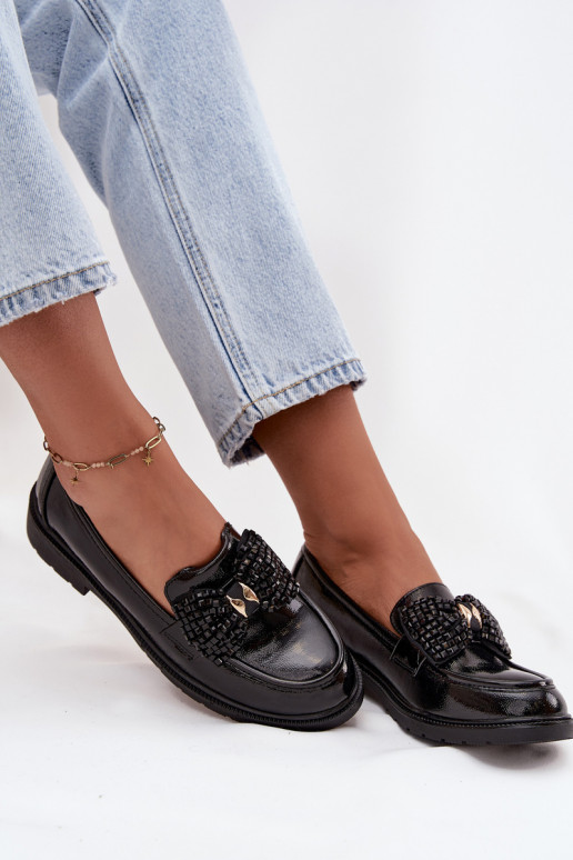 Lakoti mokasīni  ar bantītēm S.Barski HY52-319A Melns Lakoti mokasīni  ar bantītēm S.Barski HY52-319A Melns