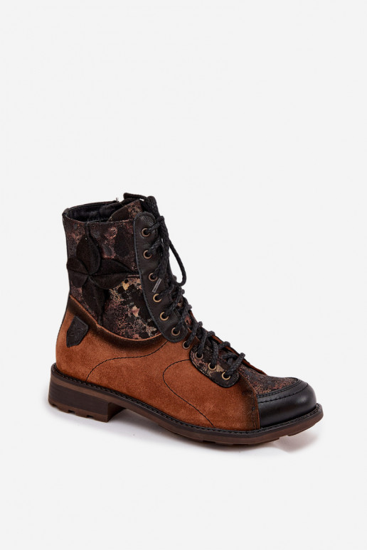 sieviešu zābaki  Z Naturalnej Skóry ar platiem papēžiem  07004-29 Camel