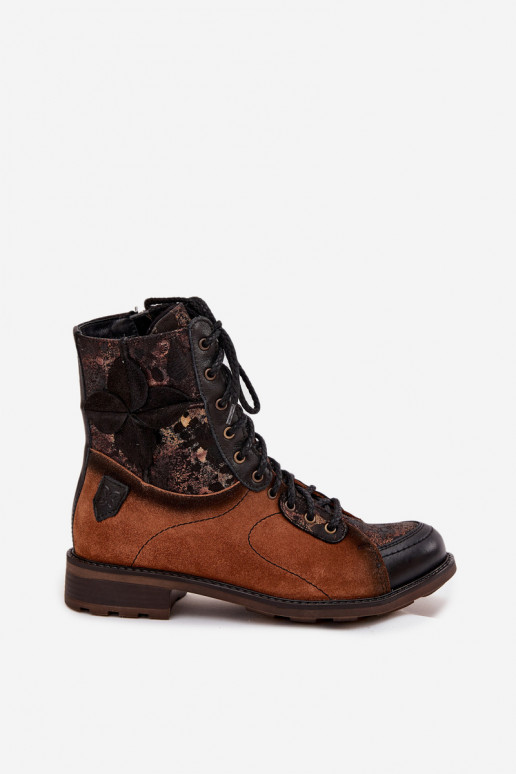 sieviešu zābaki  Z Naturalnej Skóry ar platiem papēžiem  07004-29 Camel