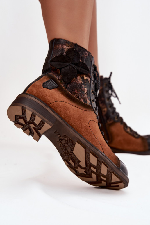 sieviešu zābaki  Z Naturalnej Skóry ar platiem papēžiem  07004-29 Camel