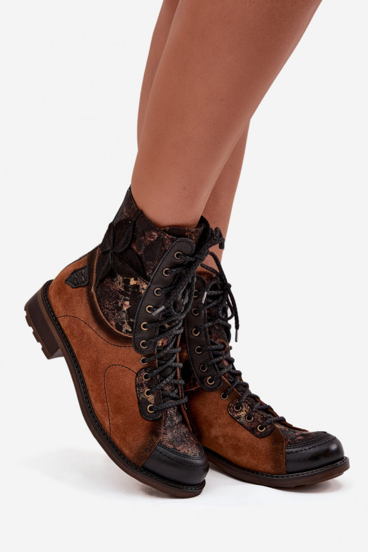 sieviešu zābaki  Z Naturalnej Skóry ar platiem papēžiem  07004-29 Camel