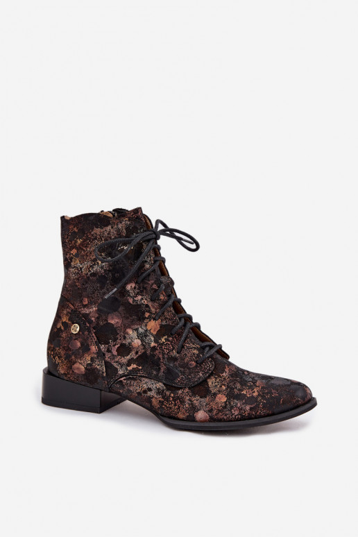 zamšādas  Sieviešu puszābaki ar platiem papēžiem  06391-02 -Zelta krāsas