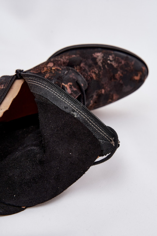 zamšādas  Sieviešu puszābaki ar platiem papēžiem  06391-02 -Zelta krāsas