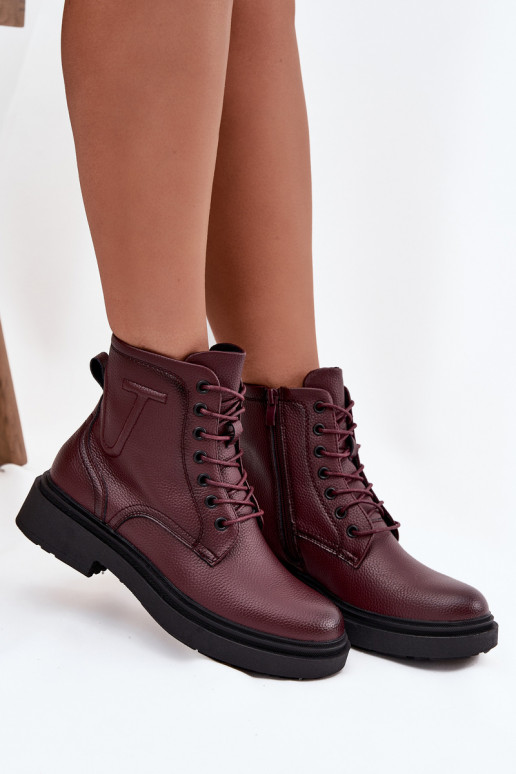 siltināti Sieviešu puszābaki Z Naturalnej Skóry Sergio Leone BT25248-S bordo krāsas