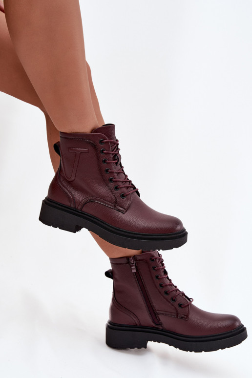 siltināti Sieviešu puszābaki Z Naturalnej Skóry Sergio Leone BT25248-S bordo krāsas