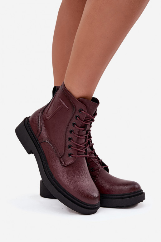 siltināti Sieviešu puszābaki Z Naturalnej Skóry Sergio Leone BT25248-S bordo krāsas