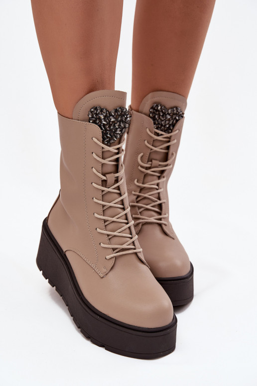 sieviešu zābaki  ar ornamentiem siltināti smilšu krāsas Ulrika