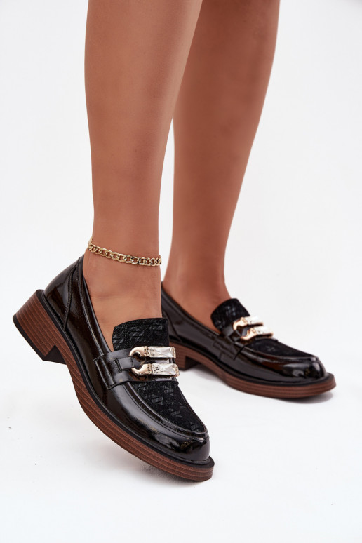 Lakoti mokasīni  Z Odobnym Detalem D&A MR52-173 Melns   Lakoti mokasīni  Z Odobnym Detalem D&A MR52-173 Melns