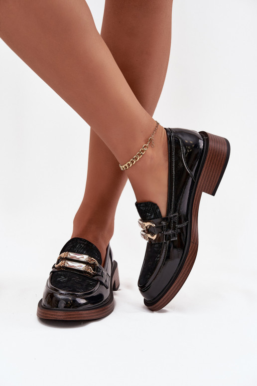 Lakoti mokasīni  Z Odobnym Detalem D&A MR52-173 Melns   Lakoti mokasīni  Z Odobnym Detalem D&A MR52-173 Melns