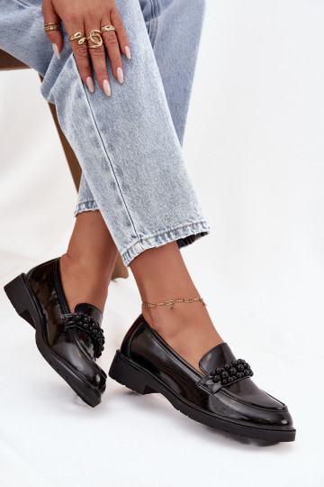 sieviešu mokasīni Laque un pērlītēm S.Barski HY52-541 Melns