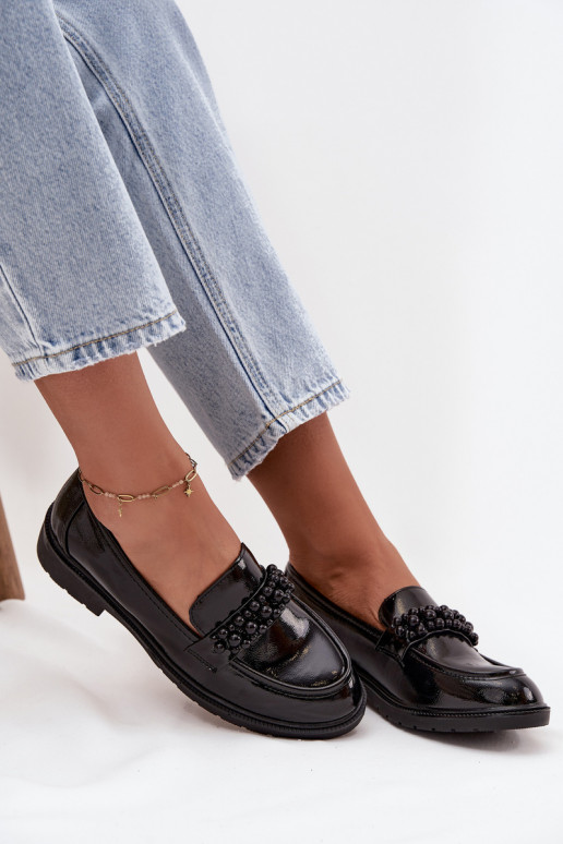sieviešu mokasīni Laque un pērlītēm S.Barski HY52-541 Melns sieviešu mokasīni Laque un pērlītēm S.Barski HY52-541 Melns