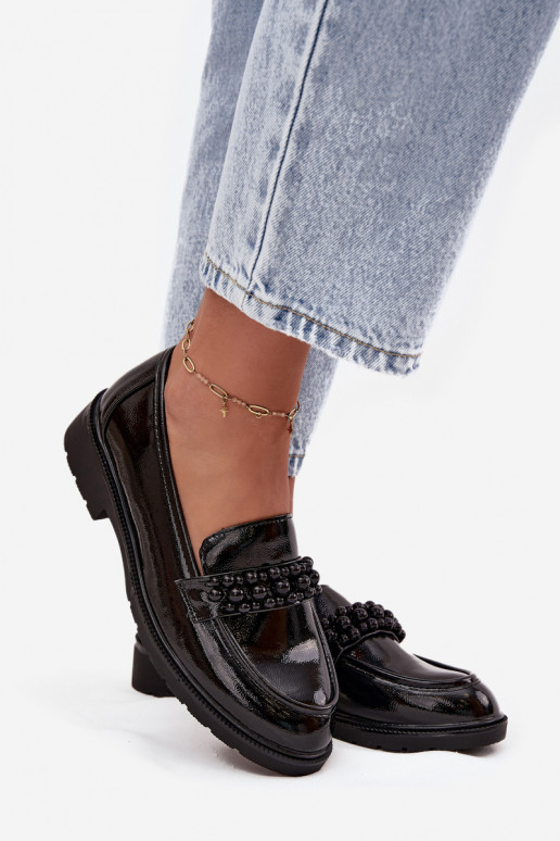 sieviešu mokasīni Laque un pērlītēm S.Barski HY52-541 Melns sieviešu mokasīni Laque un pērlītēm S.Barski HY52-541 Melns