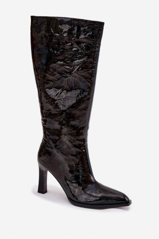   Laque sieviešu garie zābaki ar papēdi siltināti D&A CR52-716 Melns