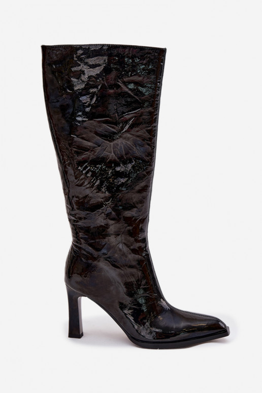   Laque sieviešu garie zābaki ar papēdi siltināti D&A CR52-716 Melns