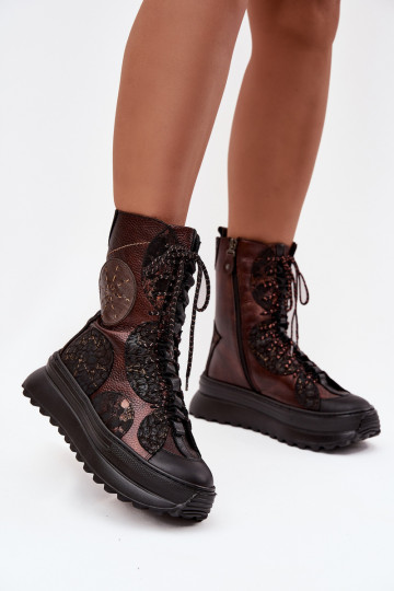 sieviešu zābaki ar platformu siltināti  06565-02 brūnas krāsas-Zelta krāsas 2