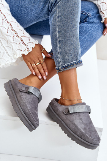  Čības siltināti ar kažokādu ar platformu Pelēkas krāsas Azida