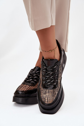 Ādas sieviešu kurpes ar šņorēm un platformu Artiker 57C2044, melnā krāsā 2