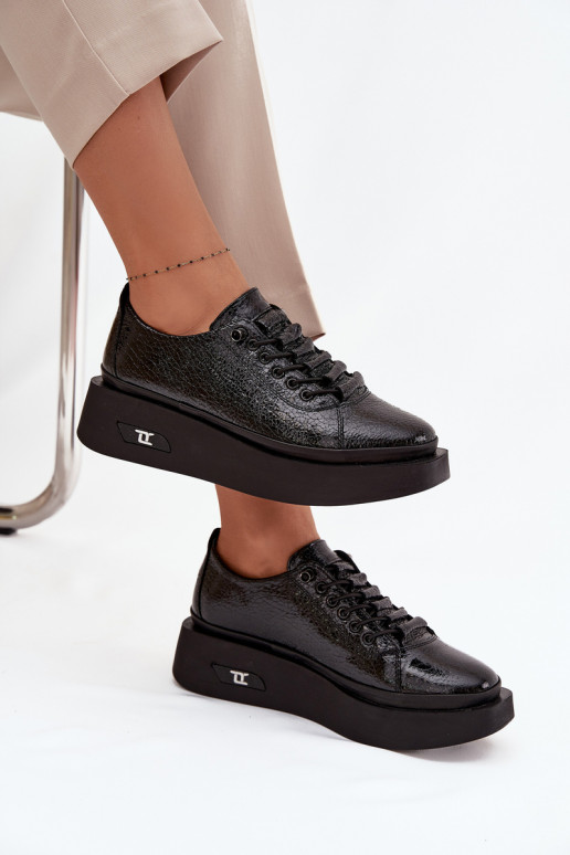 Lakuoti dabīgas ādas sieviešu puszābaki ar platformu Artiker 57C2041, melnā krāsā