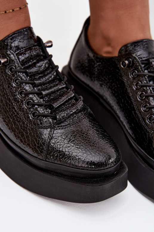 Lakuoti dabīgas ādas sieviešu puszābaki ar platformu Artiker 57C2041, melnā krāsā