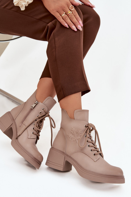 Sieviešu dabīgas ādas zābaki ar platformām, siltināti, Vinceza 39950 smilšu krāsā