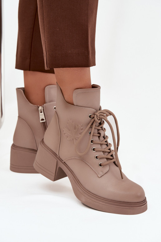 Sieviešu dabīgas ādas zābaki ar platformām, siltināti, Vinceza 39950 smilšu krāsā