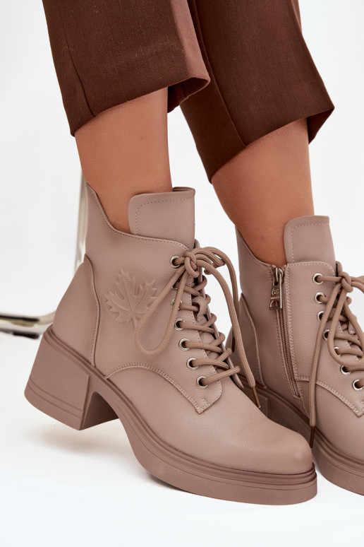 Sieviešu dabīgas ādas zābaki ar platformām, siltināti, Vinceza 39950 smilšu krāsā