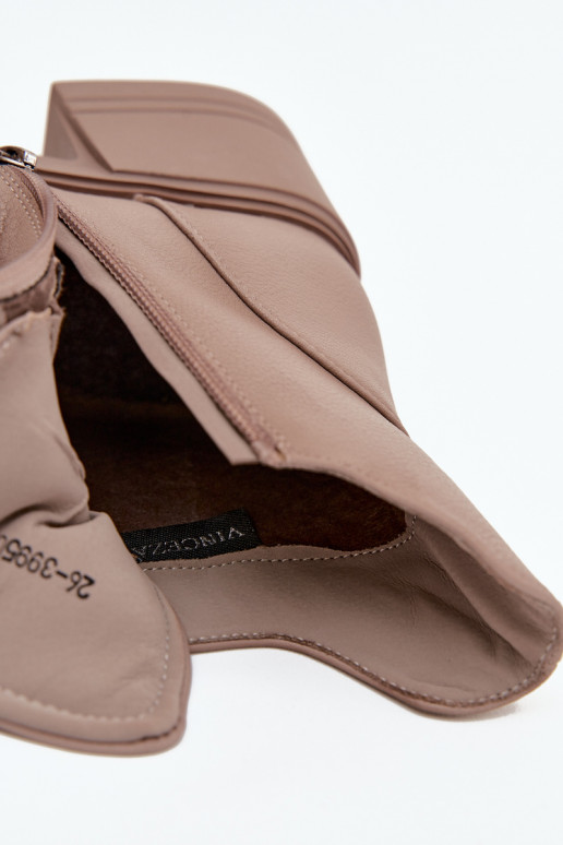Sieviešu dabīgas ādas zābaki ar platformām, siltināti, Vinceza 39950 smilšu krāsā
