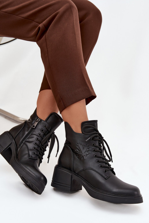 Sieviešu dabīgas ādas zābaki ar platformām, siltināti, Vinceza 39950 melnā krāsā