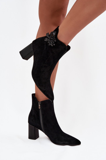 zamšādas Sieviešu puszābaki ar ornamentiem D&A CR52-686 Melns