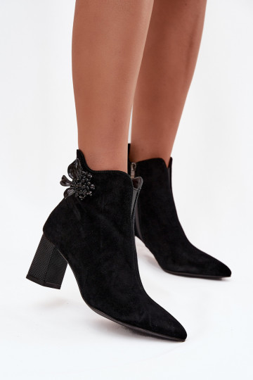 zamšādas Sieviešu puszābaki ar ornamentiem D&A CR52-686 Melns 2