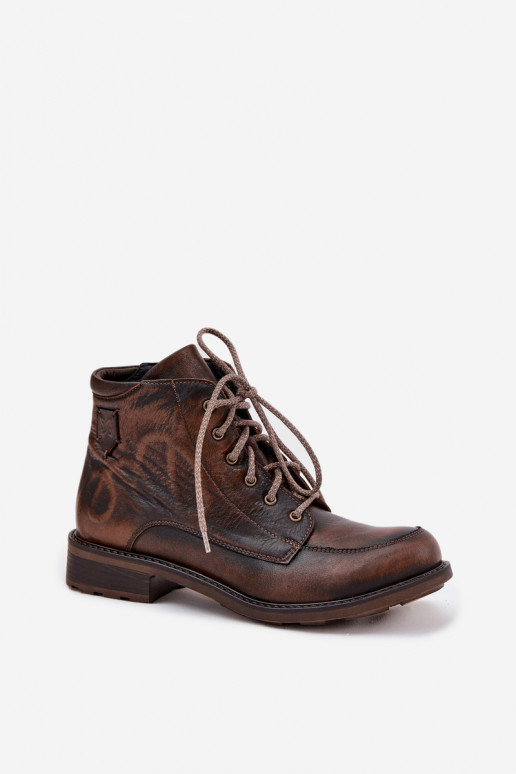 Sieviešu puszābaki Z Naturalnej Skóry ar platiem papēžiem  07063-02 brūnas krāsas