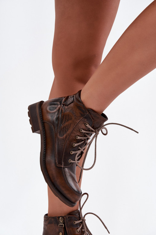 Sieviešu puszābaki Z Naturalnej Skóry ar platiem papēžiem  07063-02 brūnas krāsas