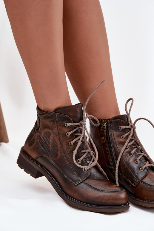 Sieviešu puszābaki Z Naturalnej Skóry ar platiem papēžiem  07063-02 brūnas krāsas