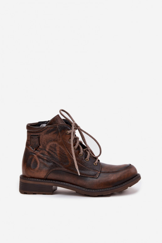 Sieviešu puszābaki Z Naturalnej Skóry ar platiem papēžiem  07063-02 brūnas krāsas