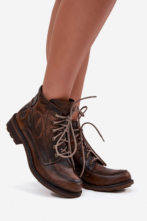 Sieviešu puszābaki Z Naturalnej Skóry ar platiem papēžiem  07063-02 brūnas krāsas