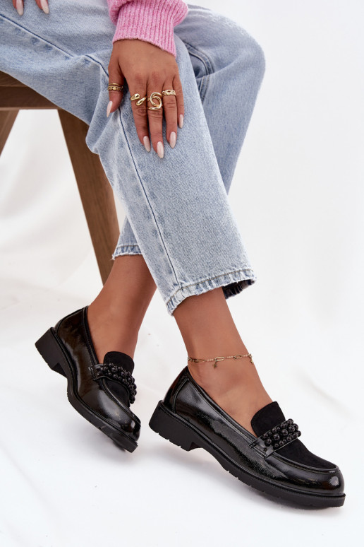 sieviešu mokasīni Laque un pērlītēm S.Barski HY52-541 Melns sieviešu mokasīni Laque un pērlītēm S.Barski HY52-541 Melns