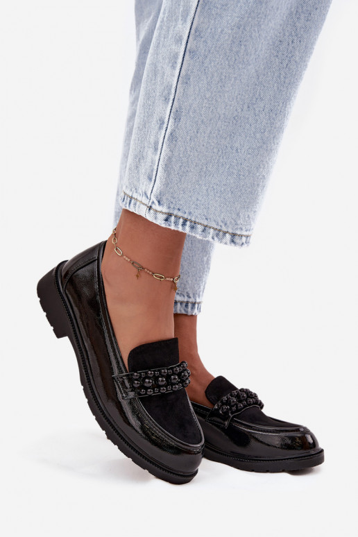 sieviešu mokasīni Laque un pērlītēm S.Barski HY52-541 Melns sieviešu mokasīni Laque un pērlītēm S.Barski HY52-541 Melns