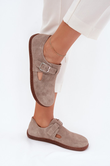 zamšādas apavi Barefoot  ar sprādzēm Zazoo N1261 smilšu krāsas