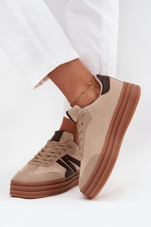 Mājsaimniecības samta sporta stila zābaki ar platformu, smilšu krāsā Corynelle